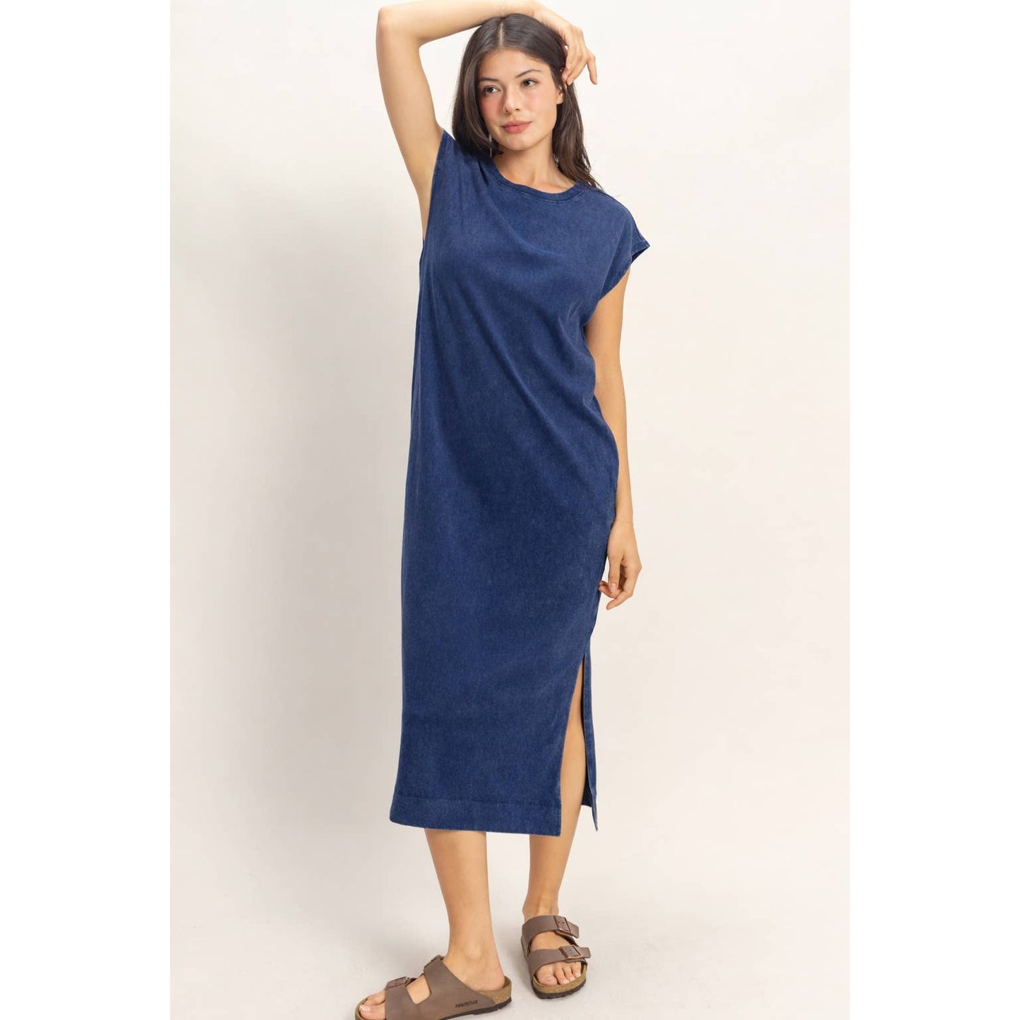 Cap Sleeve Midi Dress - Navy