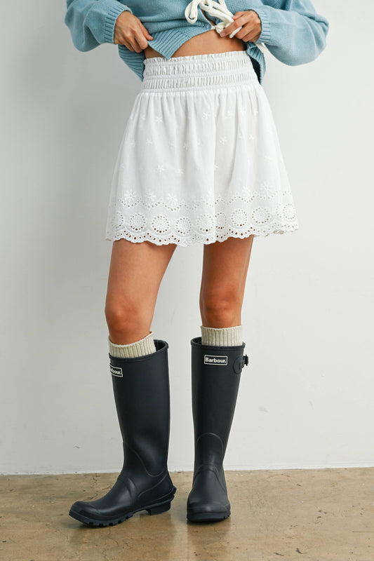 Eyelet Ruffle Smocked Skirt
