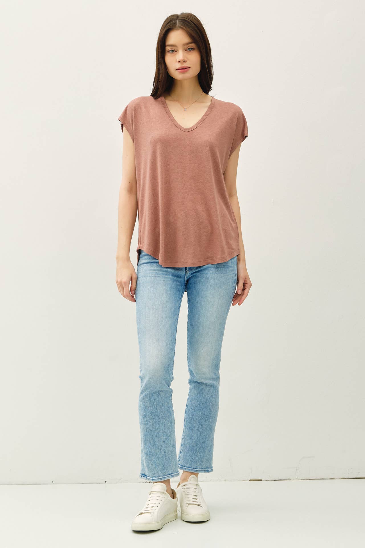V-Neck Linen Tee - Clay Willoughby