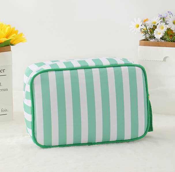 Color-Blocked Striped Pouch Bow Makeup Bag