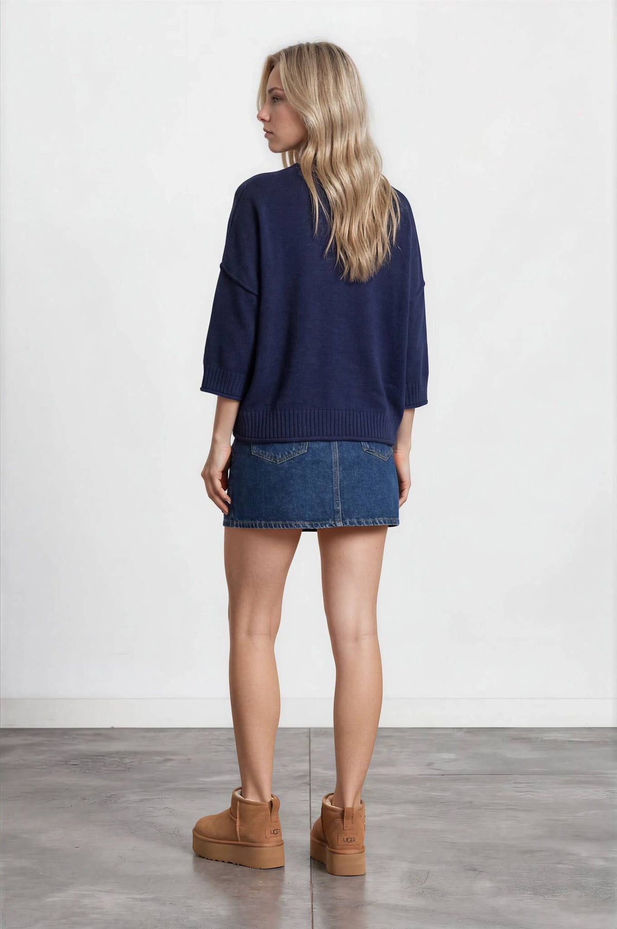 Short Sleeve Sweater w/ drop sleeve - navy