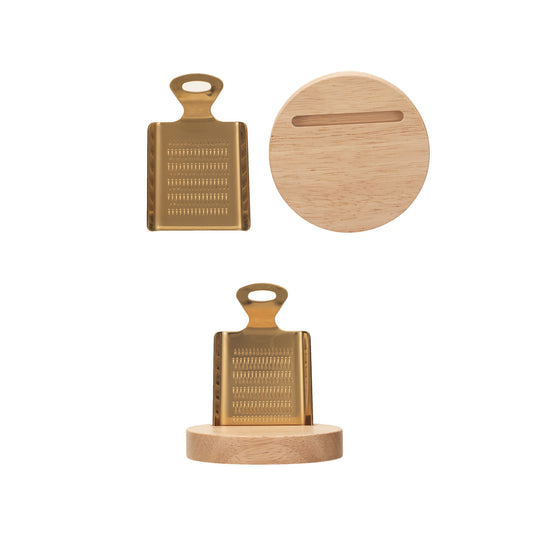 Stainless Steel Grater w/ Rubberwood Base