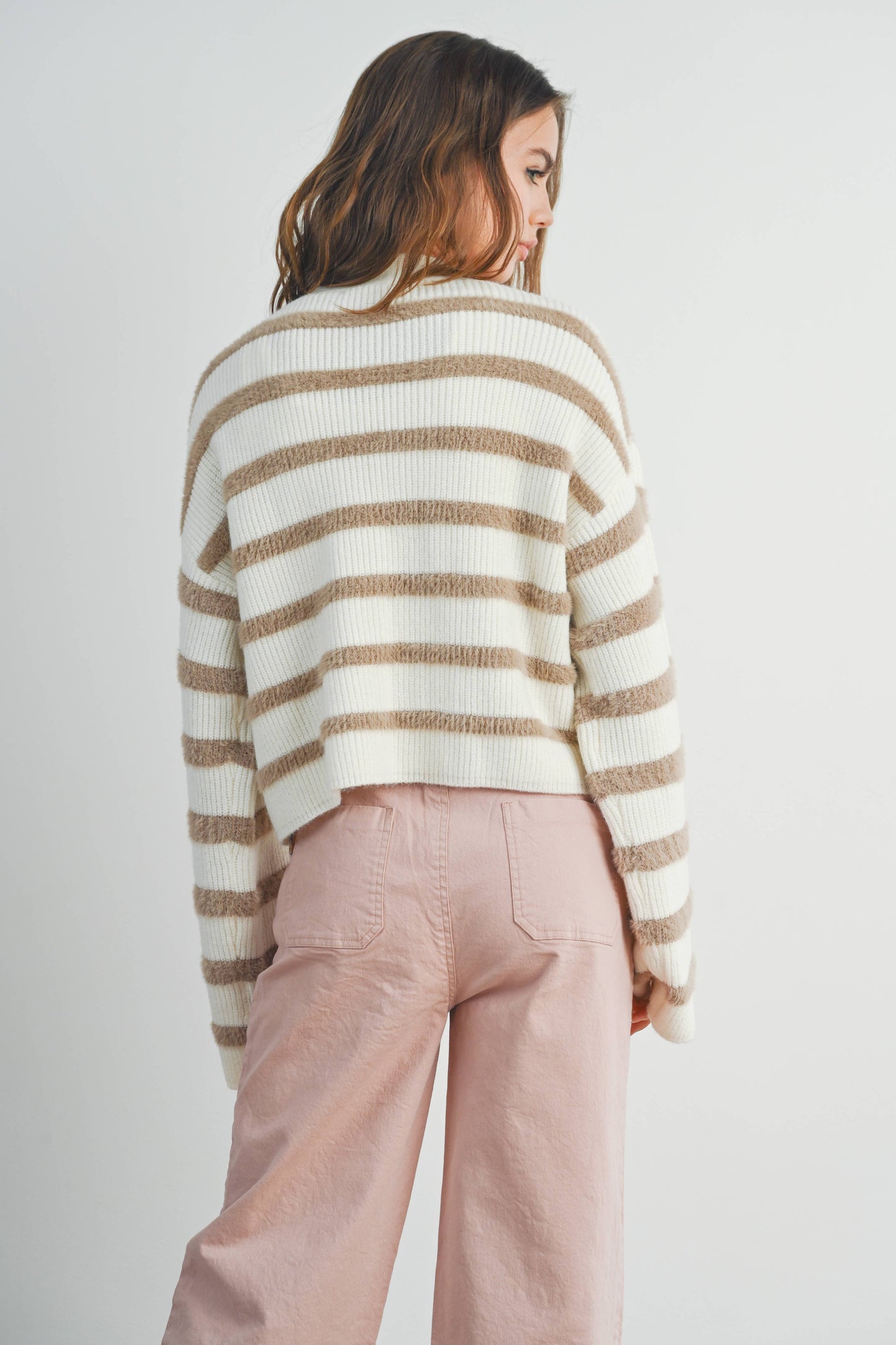 Striped  Cardigan - Ivory/Taupe