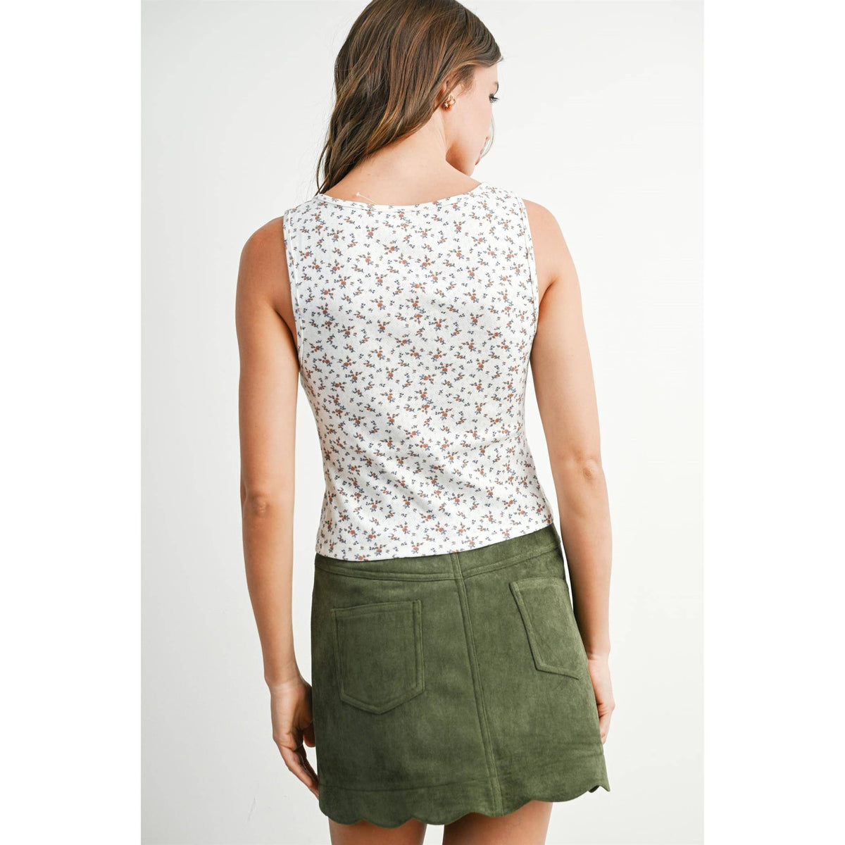 Scallop Trim Button-Front Mini Skirt
