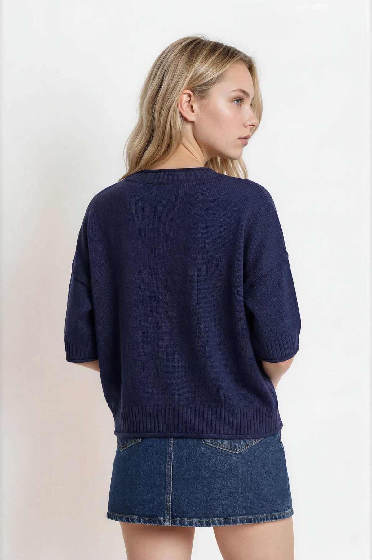 Short Sleeve Sweater w/ drop sleeve - navy