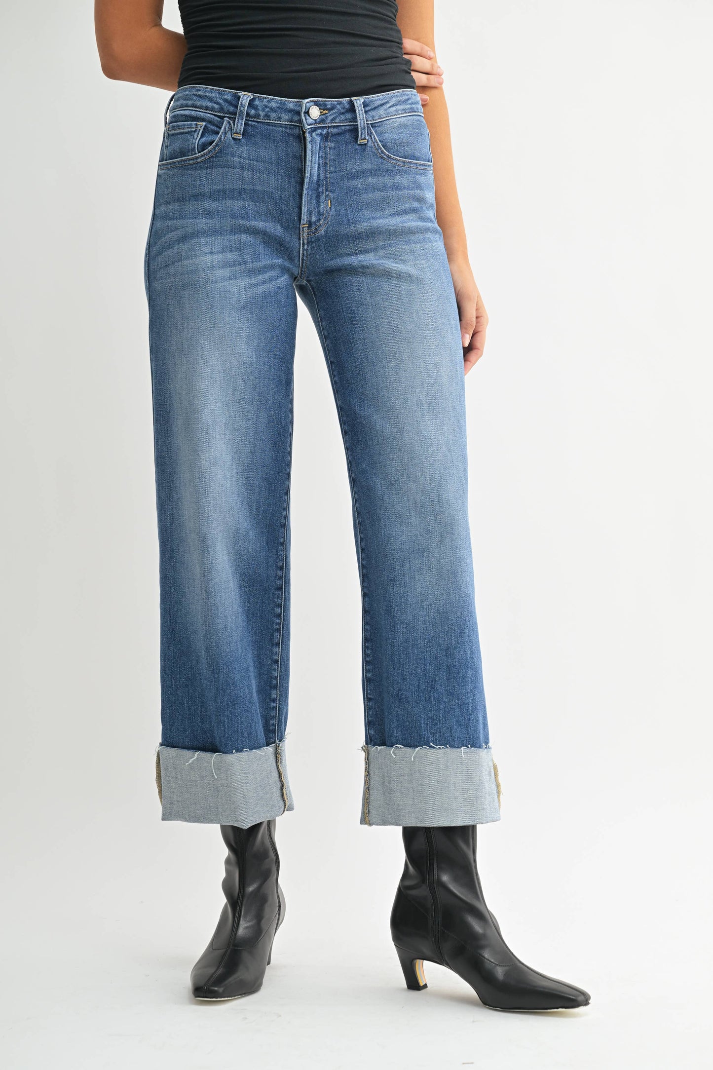 Scissor Cut Cuffed Wide Leg - Medium Wash
