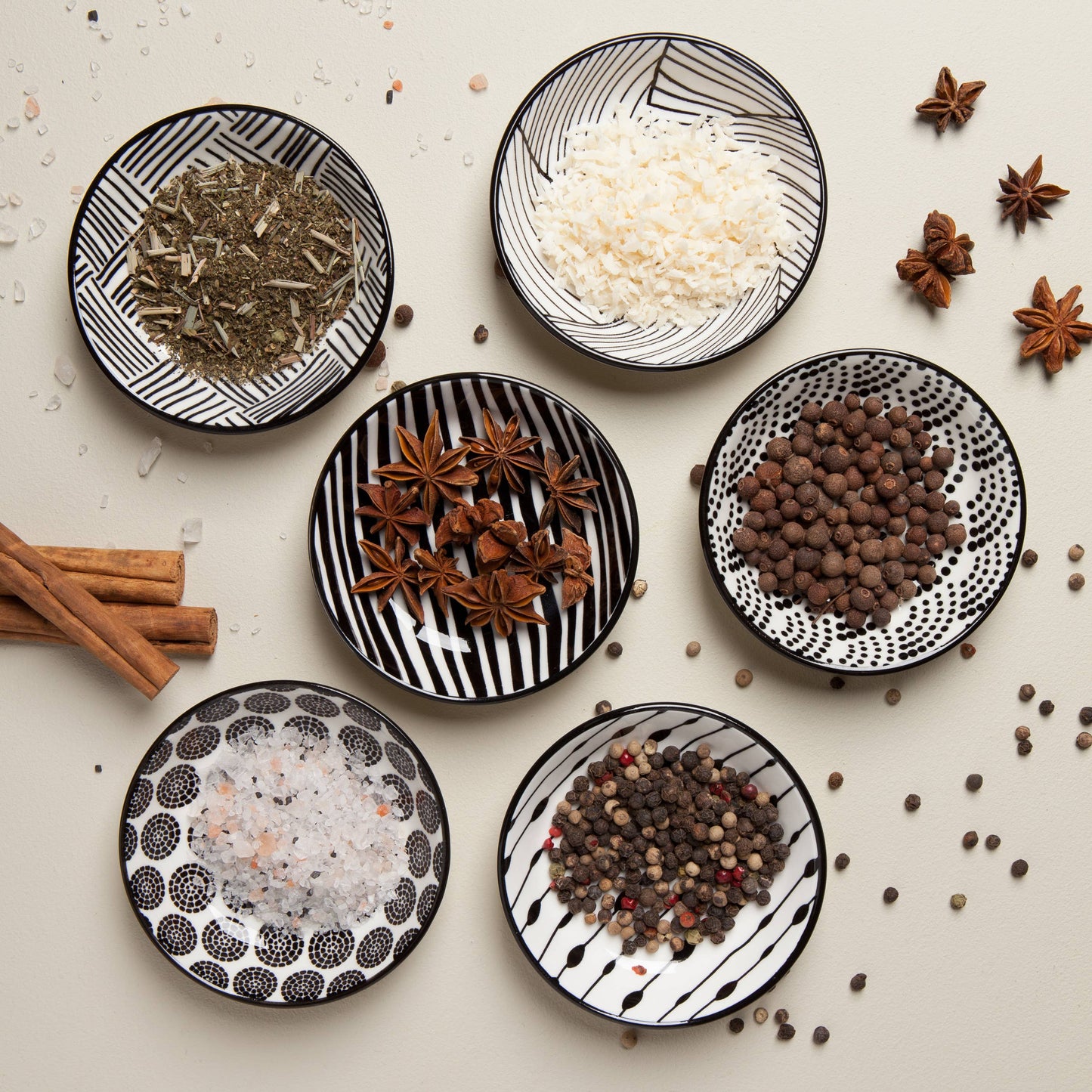 Bits and Dots Black and White Pinch Bowls Set of 6