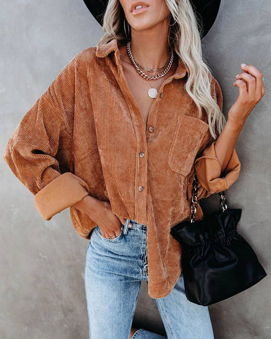 Corduroy Oversized Shacket- Caramel