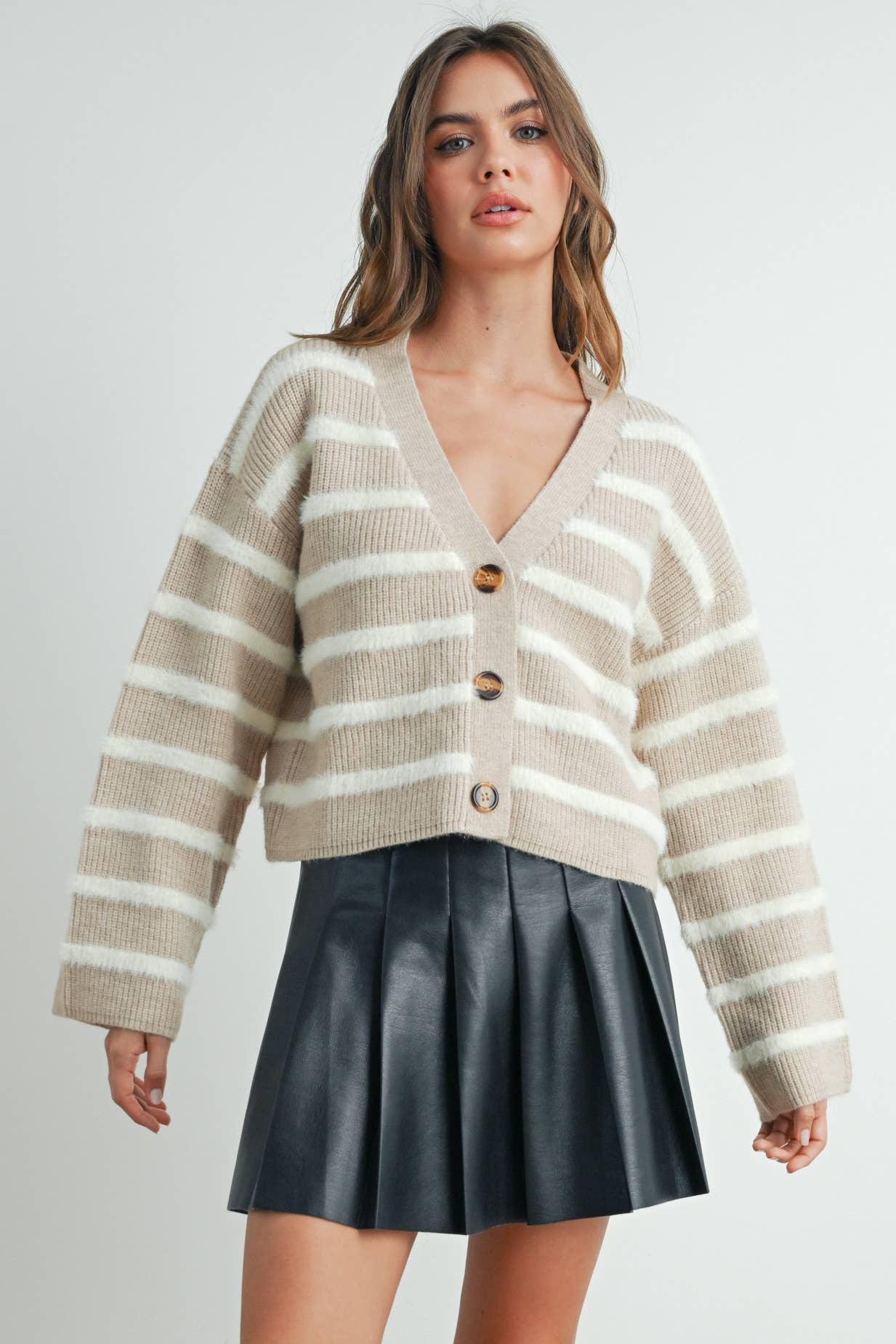 Striped Button Front Cardigan