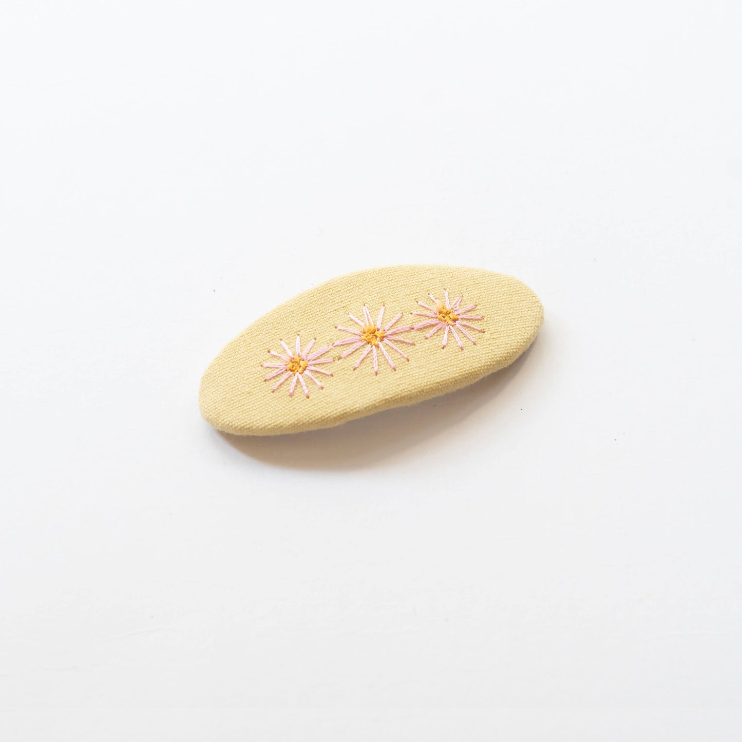 Oval Embroidered Floral Snap Hair Clips | Pastel Yellow