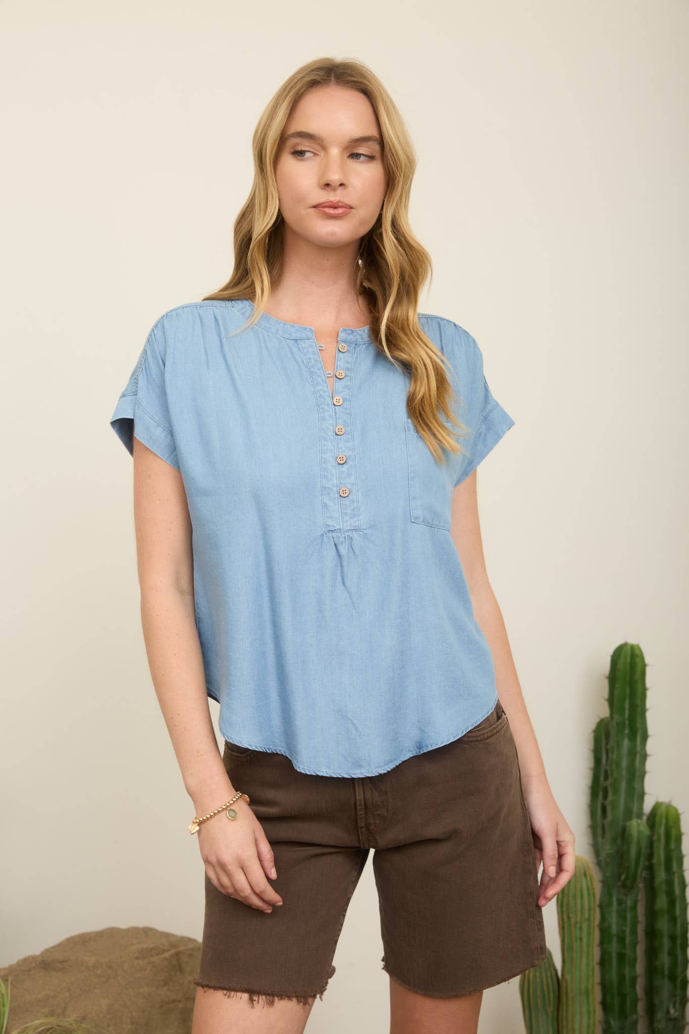 Chambray Short Sleeve Top