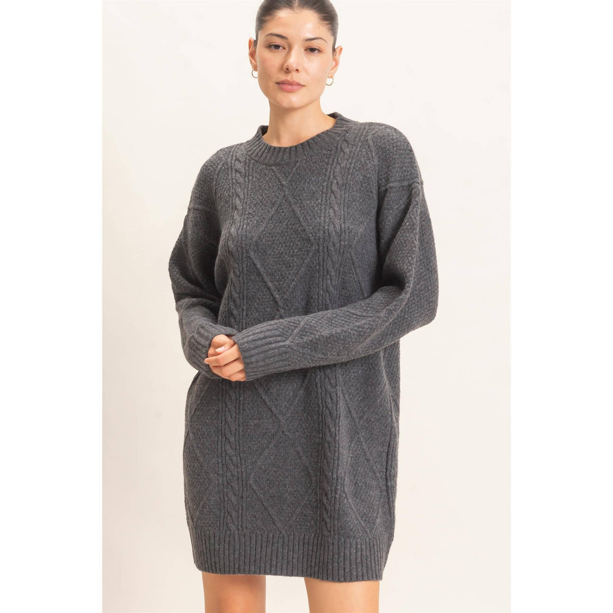 Cable Knit Dress -Charcoal