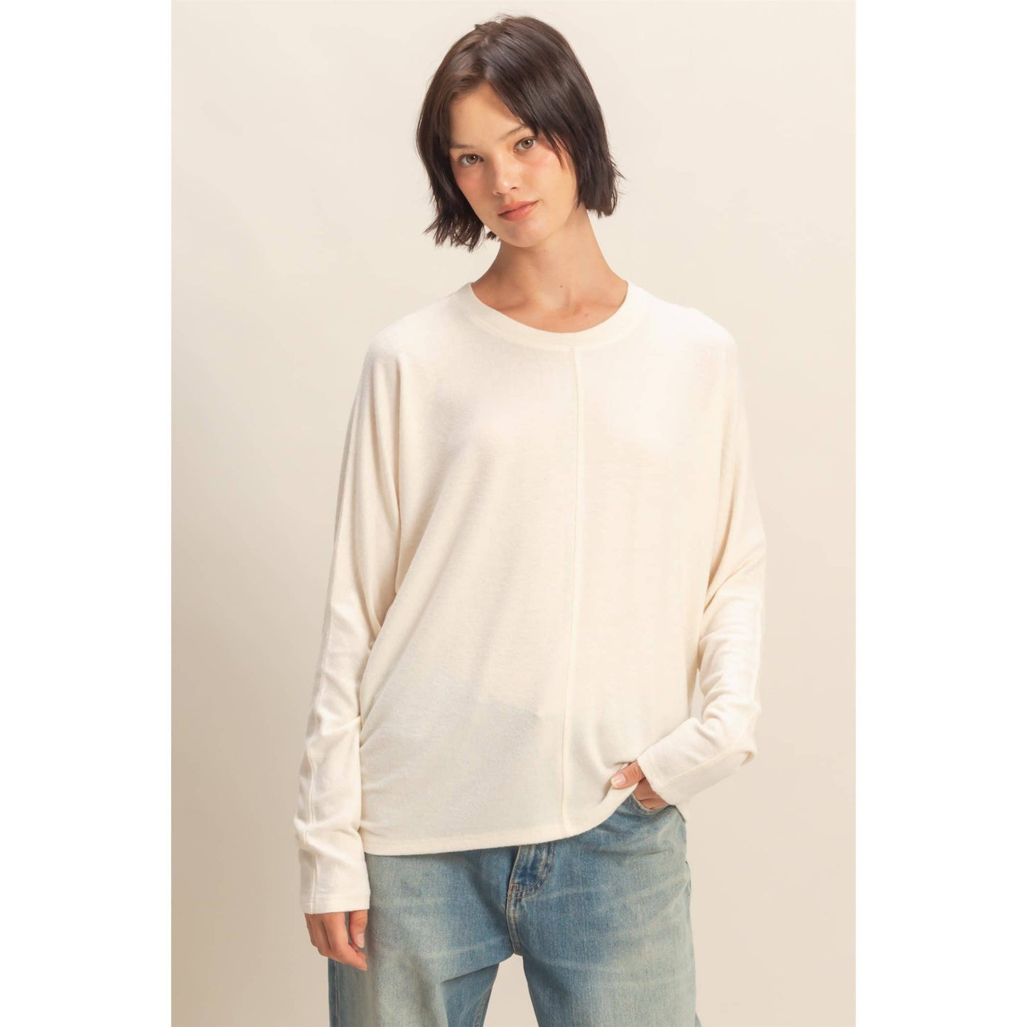 Long Sleeve Top w/center seam - Cream