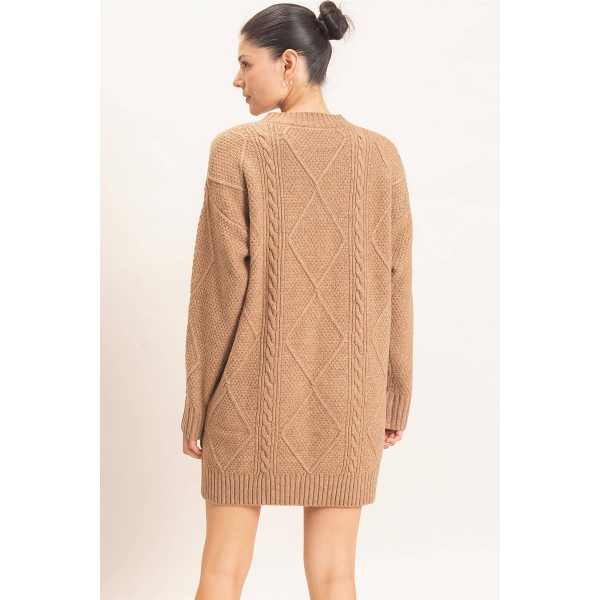 Cable Knit Dress  - Camel