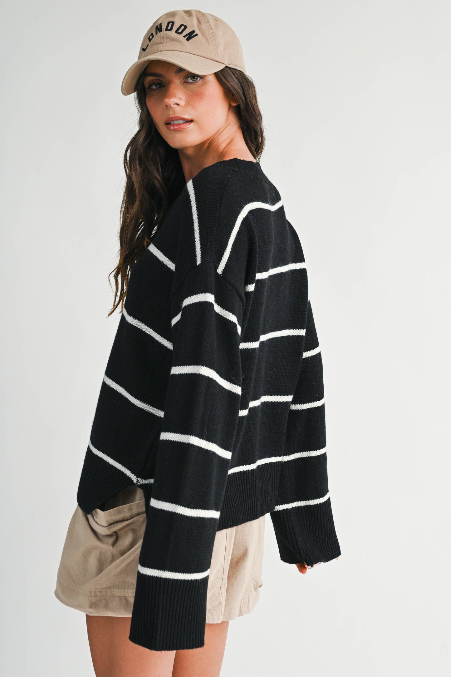 Relaxed Stripe Side Slit Sweater
