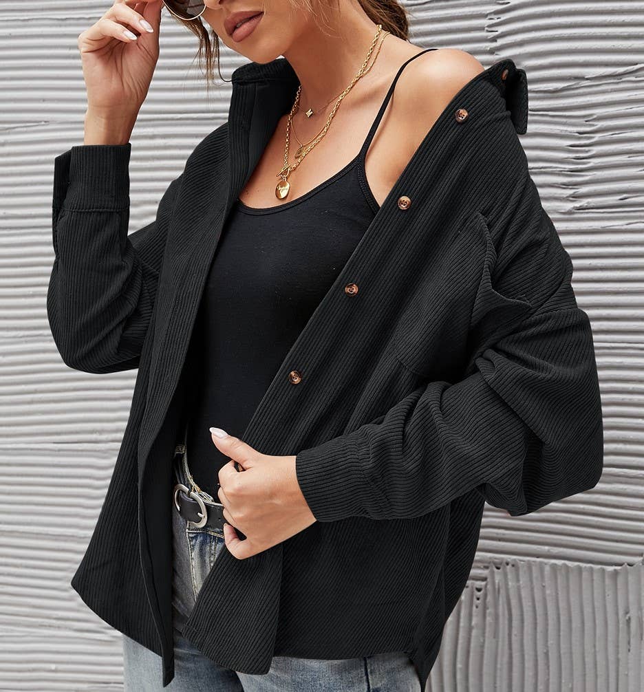 Corduroy Oversized Shacket- Black