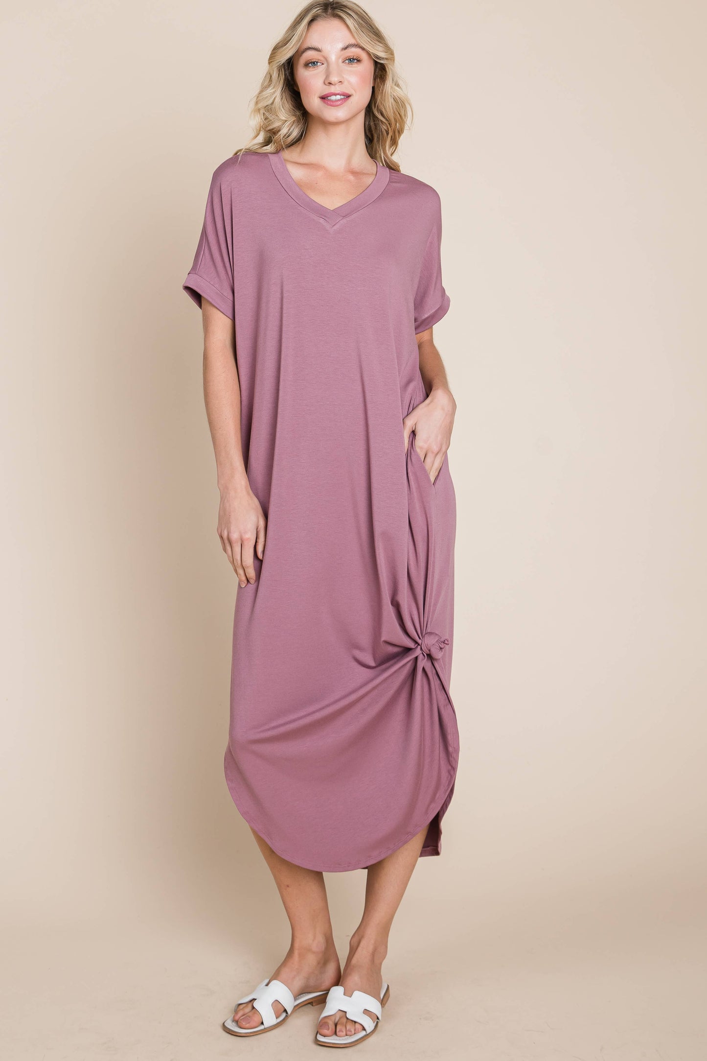 Solid Maxi Dress w/ Side Pockets