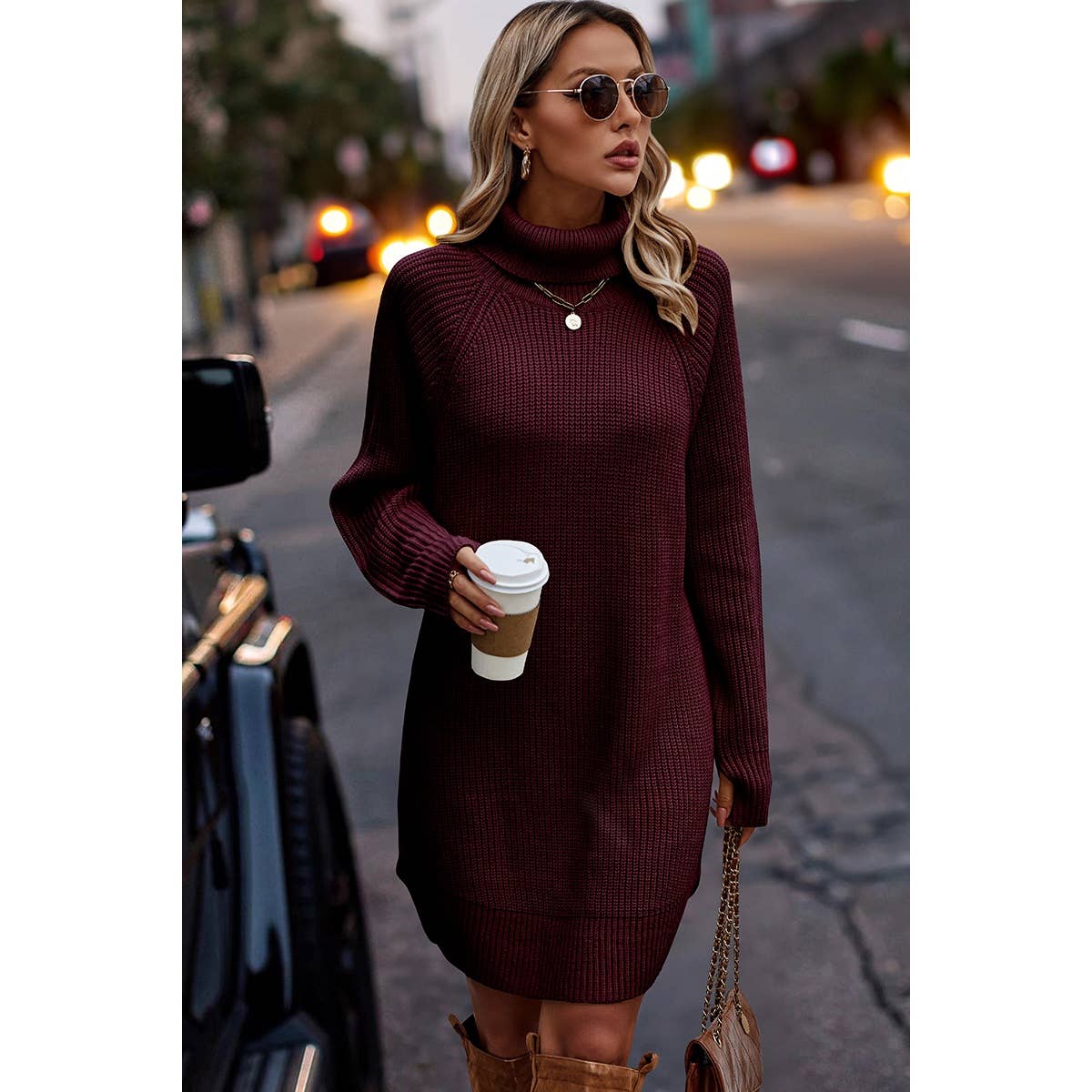 Sweater Dress - Wine