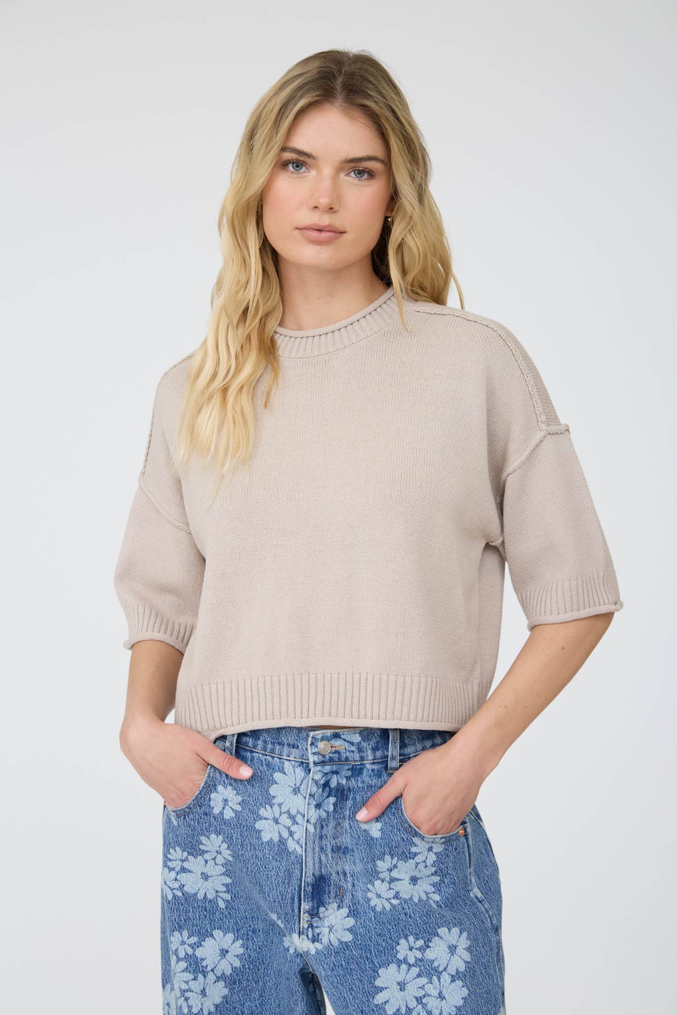 Short Sleeve Sweater - Oatmeal
