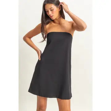 Sand Washed Strapless Mini Dress - Black