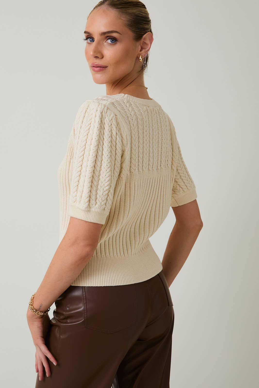 Short Sleeve Cable Sweater