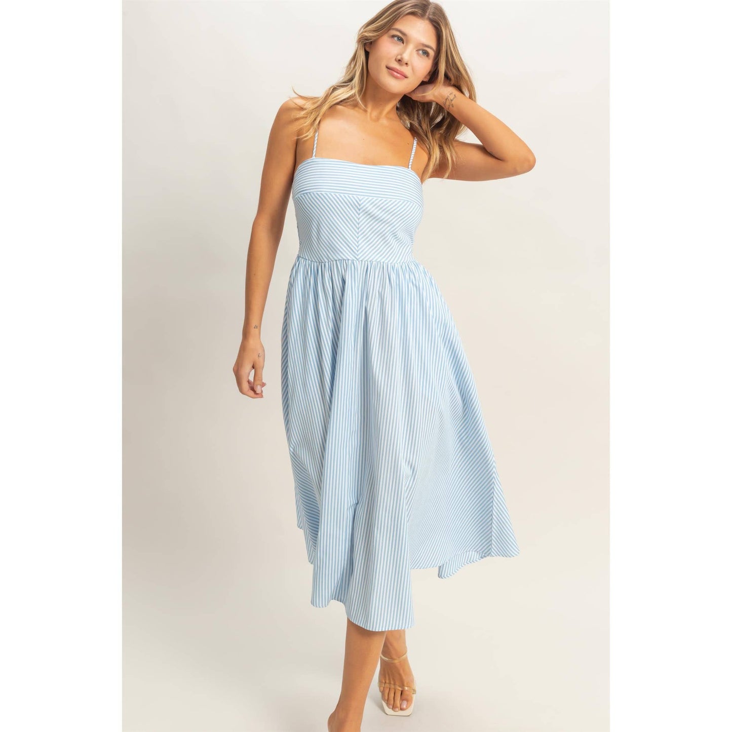 Striped Spaghetti Strap Dress - Blue