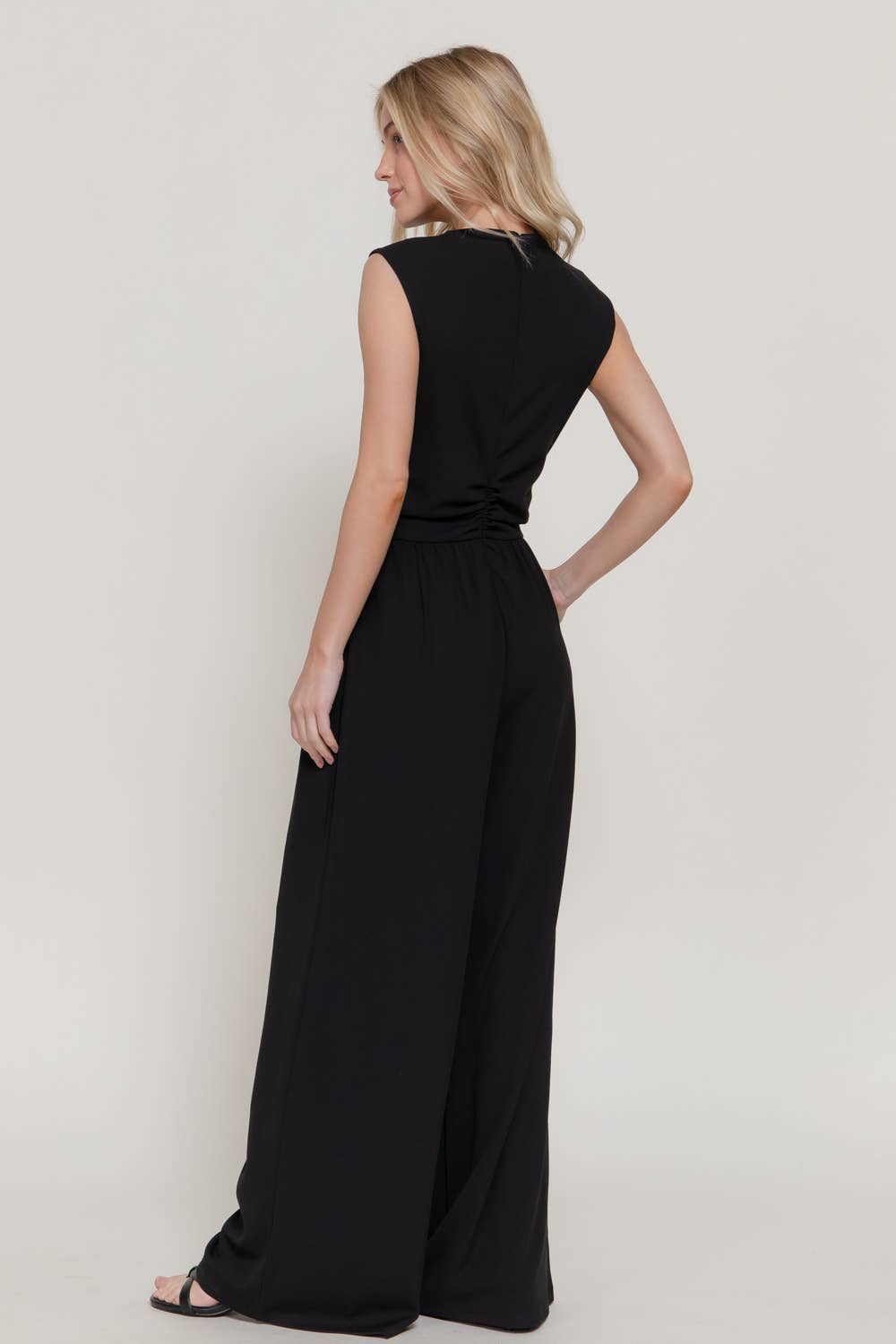 Sleeveless High Neck Pleated Rib Jumpsuit