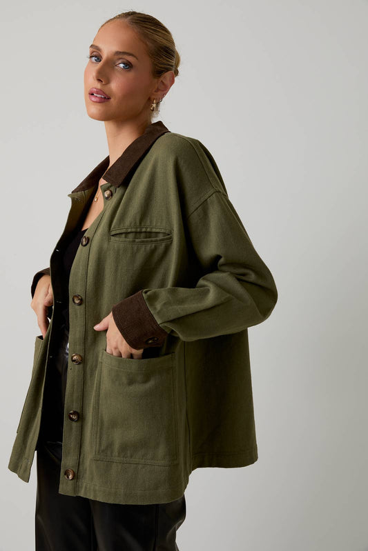 Button-down Barn Coat - Olive