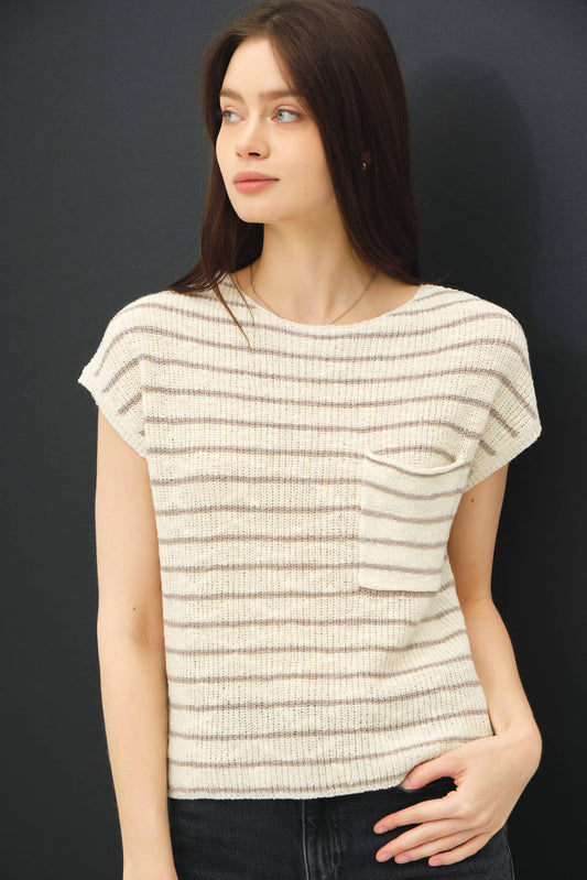 Cap Sleeved Sweater w/ Patch Pocket