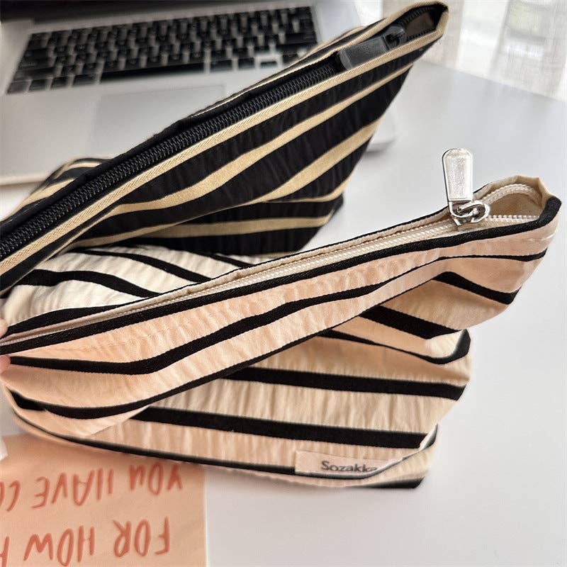 Striped Color Block Portable Simple Make Up Bag