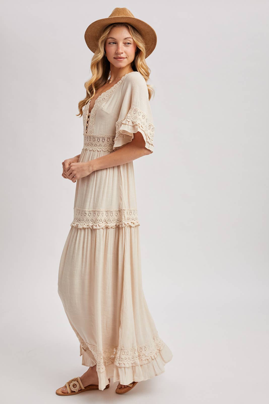 V-Neck Maxi Dress-Shell