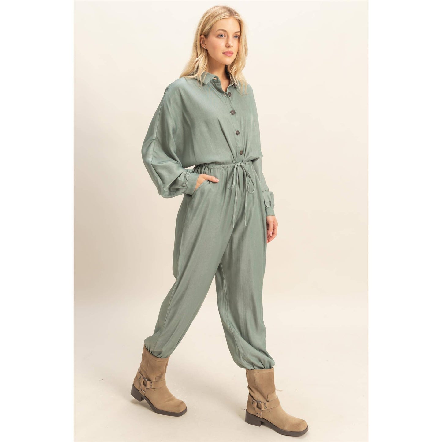Long Sleeve Jumpsuit - Olive