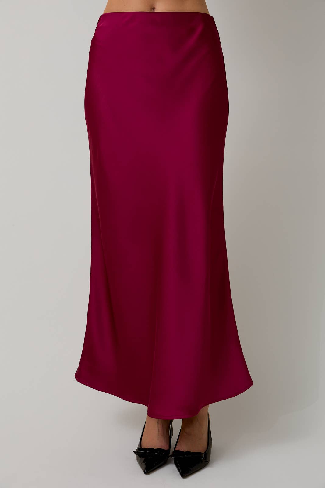 Satin Midi Skirt - Cranberry