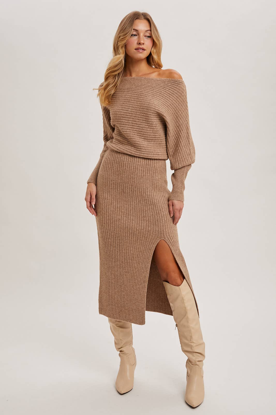 Off Shoulder Midi Sweater Dress