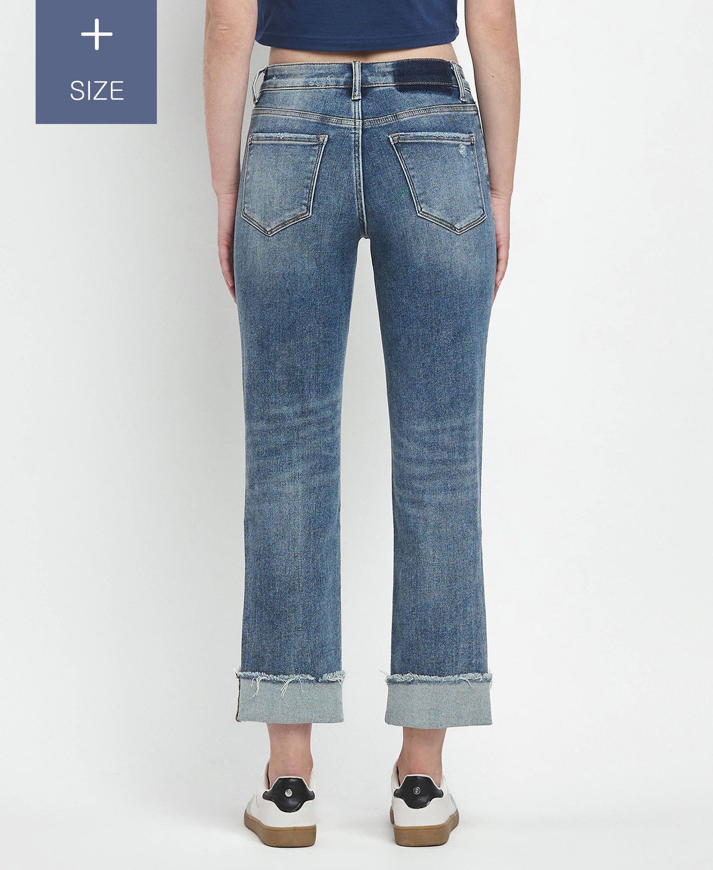 Extended Size High Rise Cuffed Straight Leg Jean