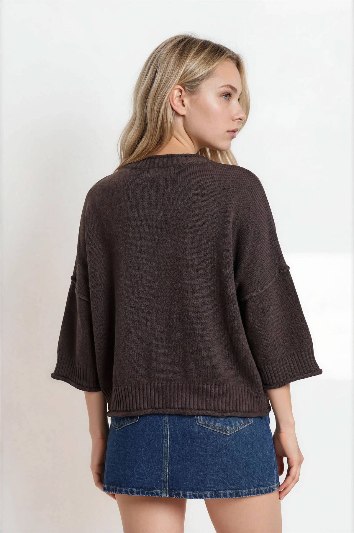 Short Sleeve Sweater w/drop sleeve - Brown