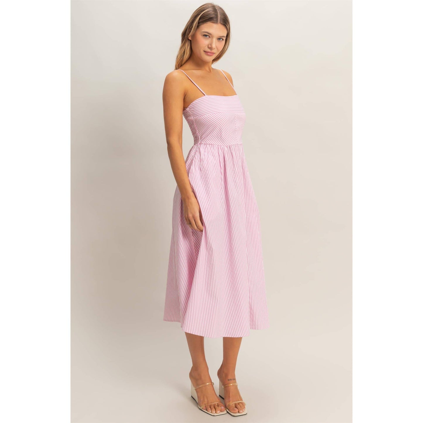 Striped Spaghetti Strap Dress - Pink
