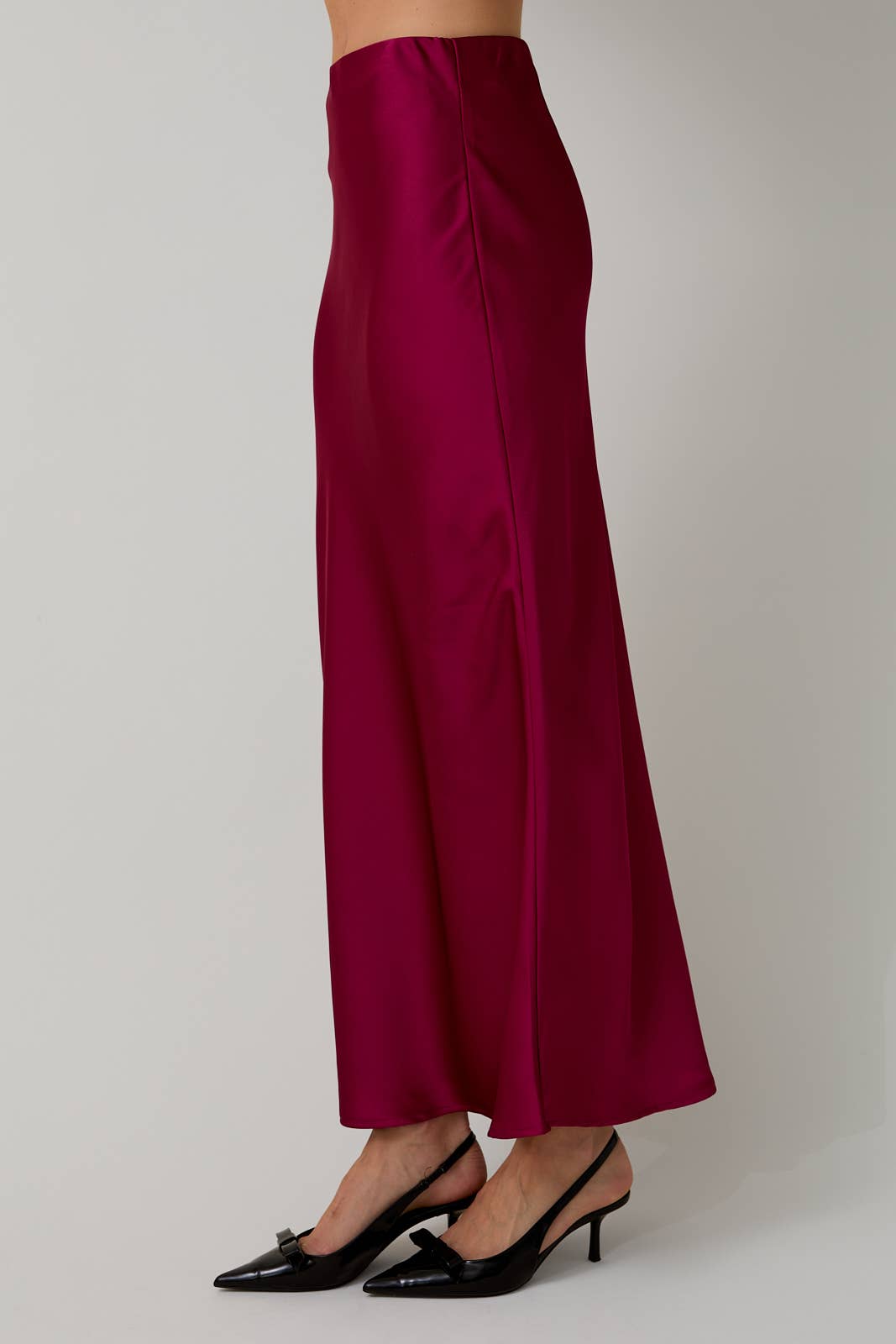 Satin Midi Skirt - Cranberry