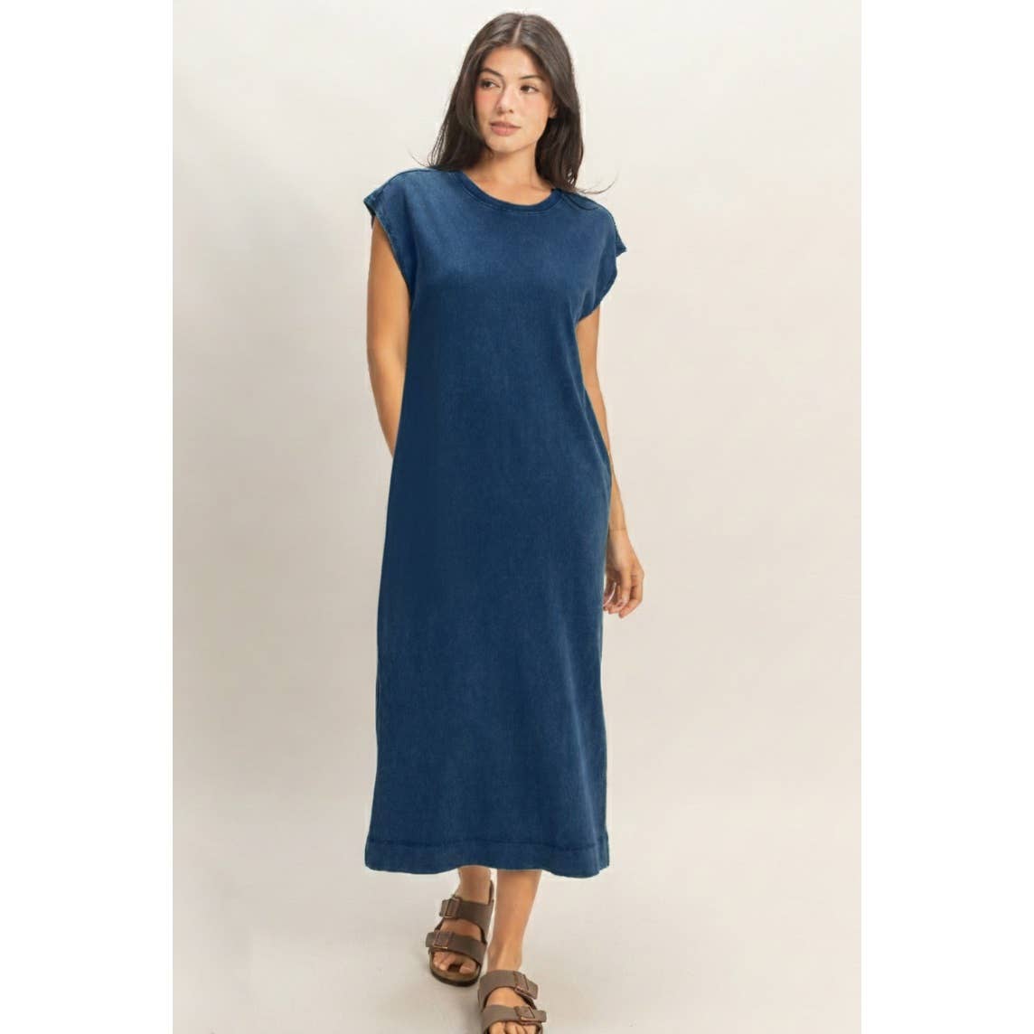 Cap Sleeve Midi Dress - Navy