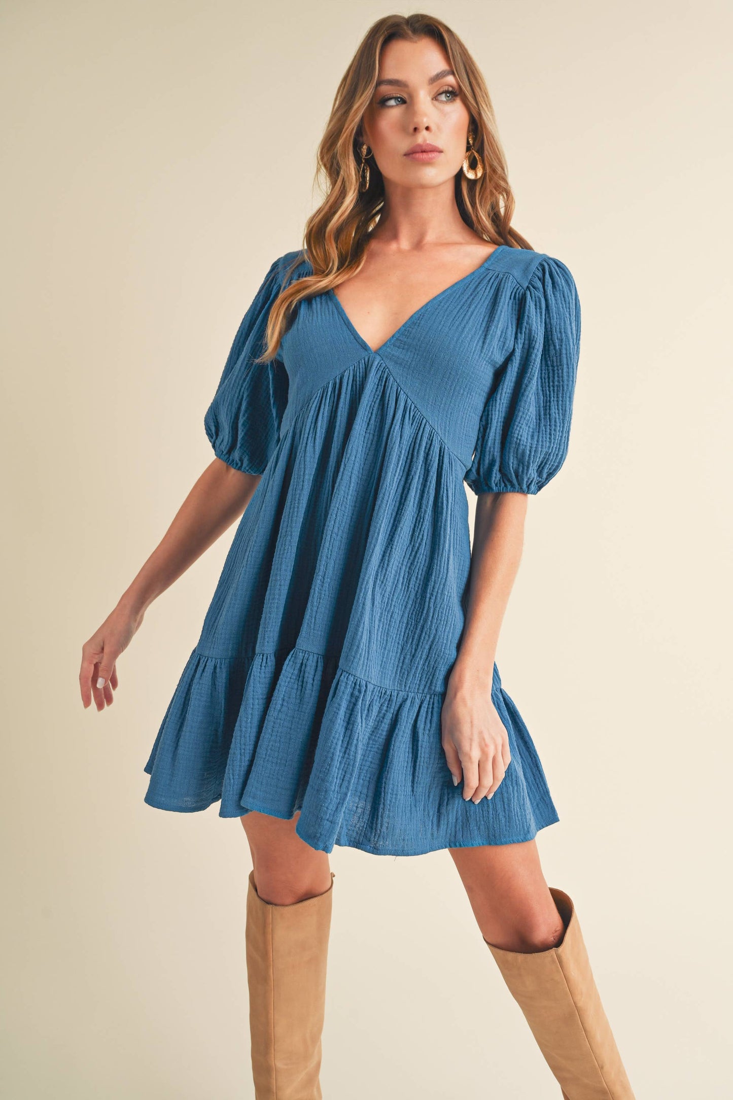 Cotton Gauze Mini Dress- Azure