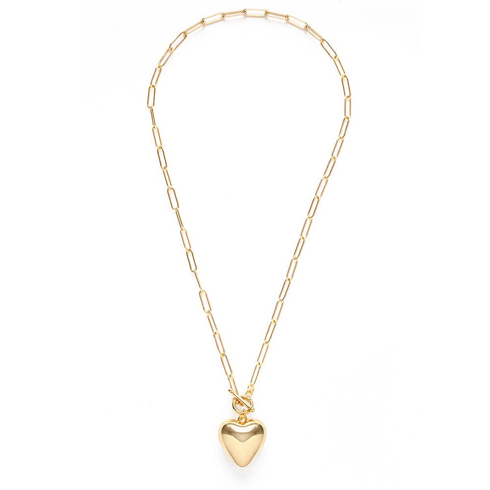 Puffed Heart on Toggle Chain Necklace