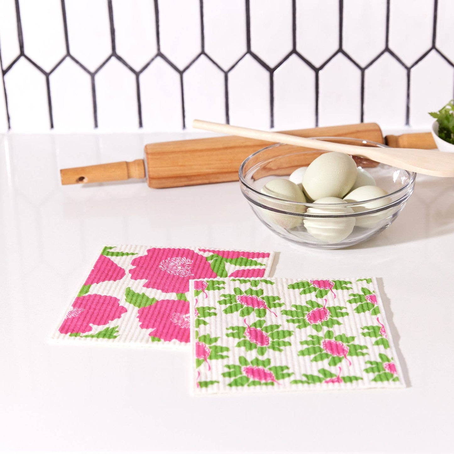 Pink Poppies blu Cloths, set of 2