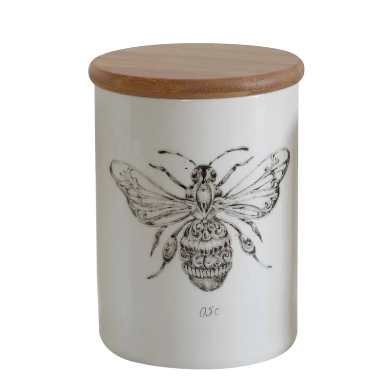 Stoneware Canister with Bamboo Lid and Bee