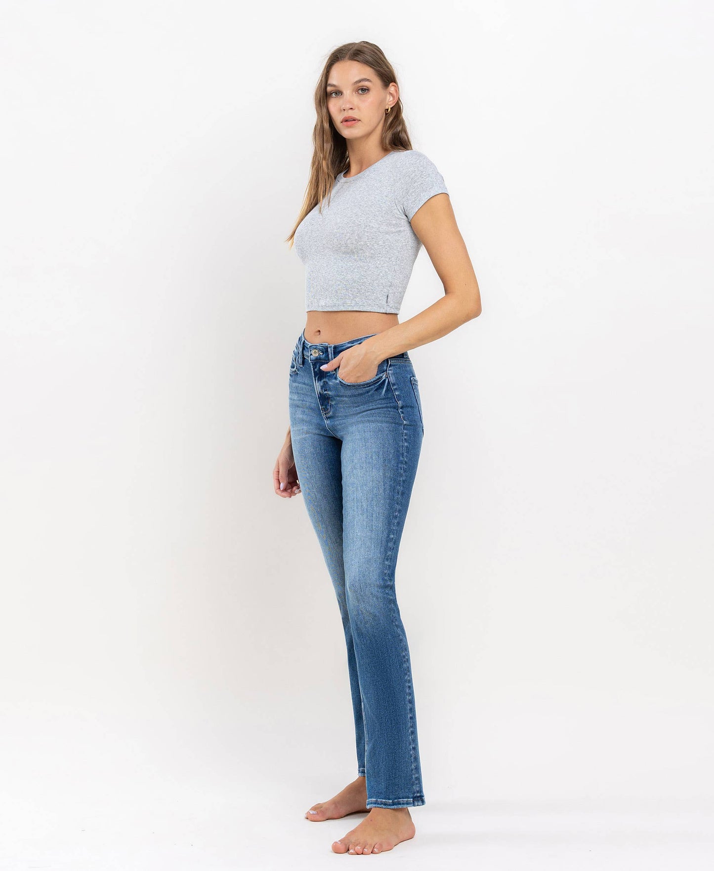 High Rise Long Slim Straight Jeans