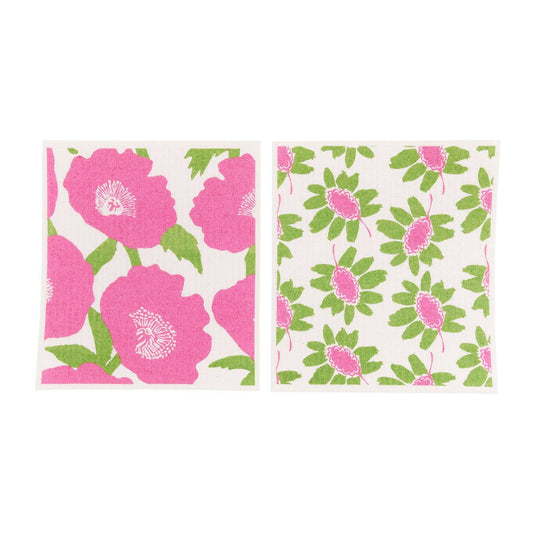 Pink Poppies blu Cloths, set of 2