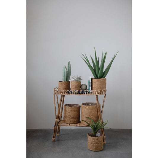 Hand-Woven Planter/Waste Basket with Plastic Lining