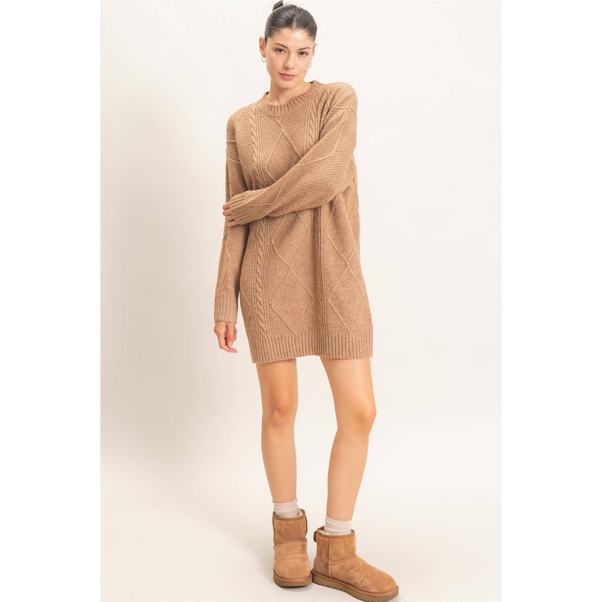 Cable Knit Dress  - Camel