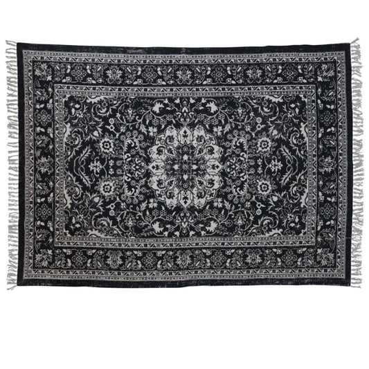 Woven Cotton Distressed Print Dhurrie Rug w/ Fringe