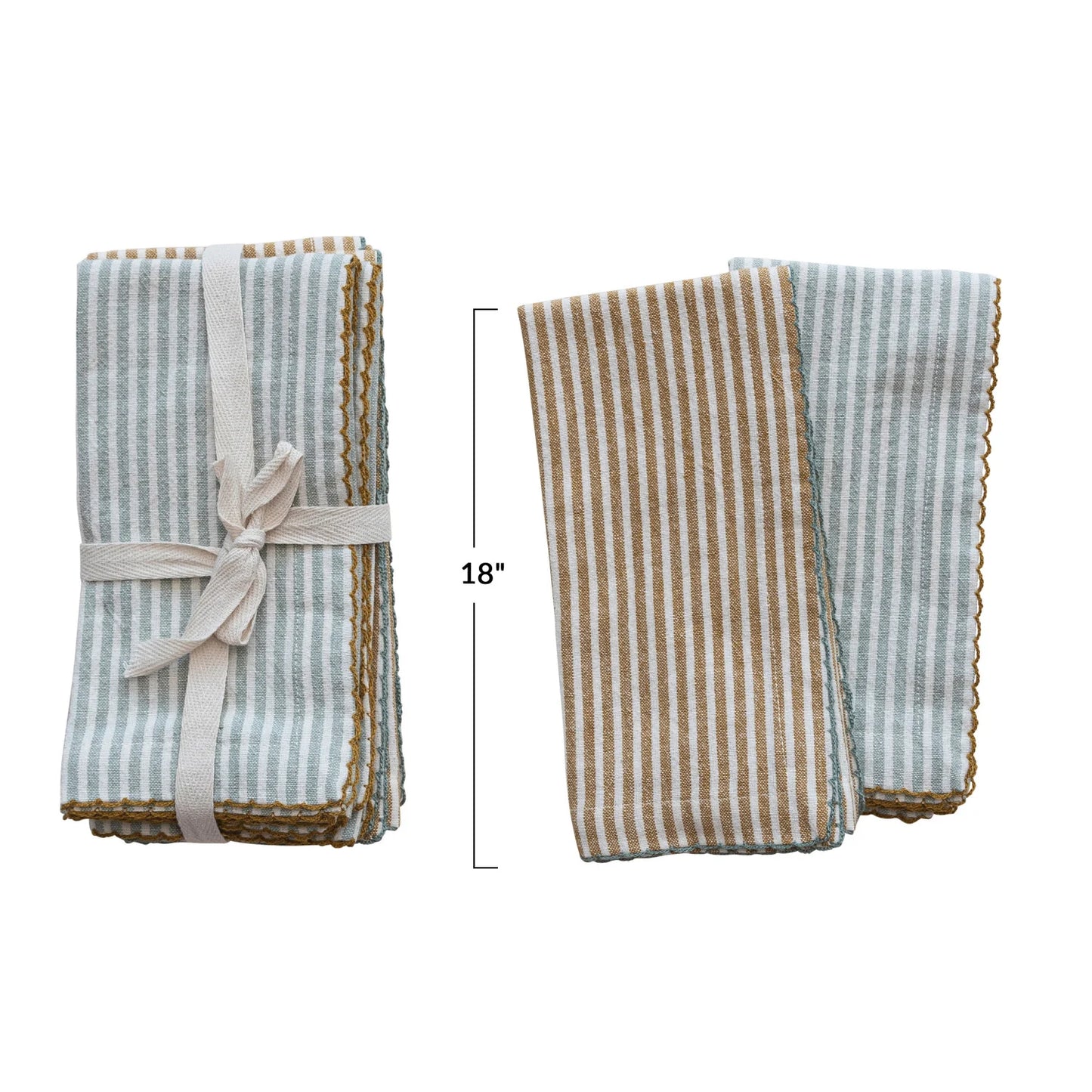 Cotton Napkins w/ Stripes, 2 Colors, Set of 4