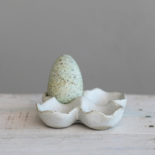 Stoneware Egg Holder, Reactive Glaze, White